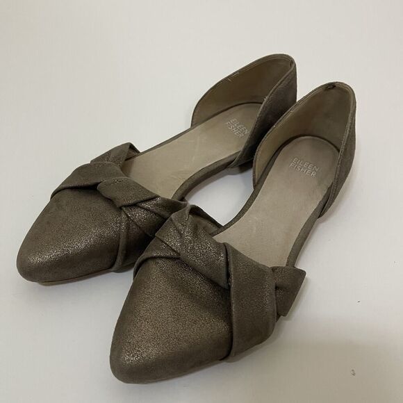 Eileen Fisher Fuller Metallic Bronze Suede leather d'Orsay Flat point toe US 9 - Picture 1 of 6